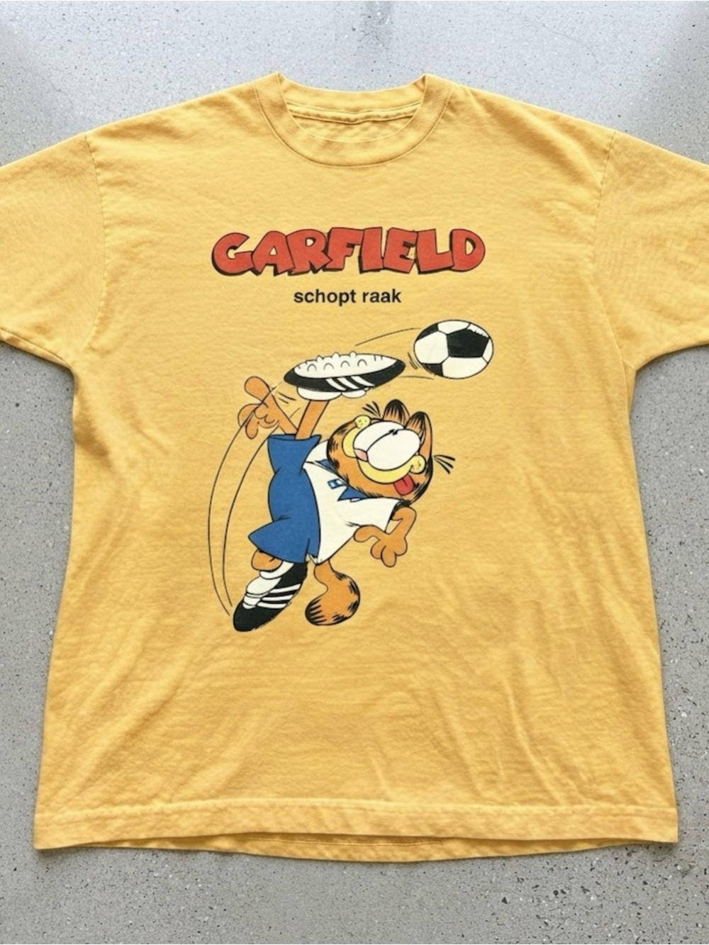 Orange Cat Soccer Graphic Print Yellow Cotton Gildan T-Shirt